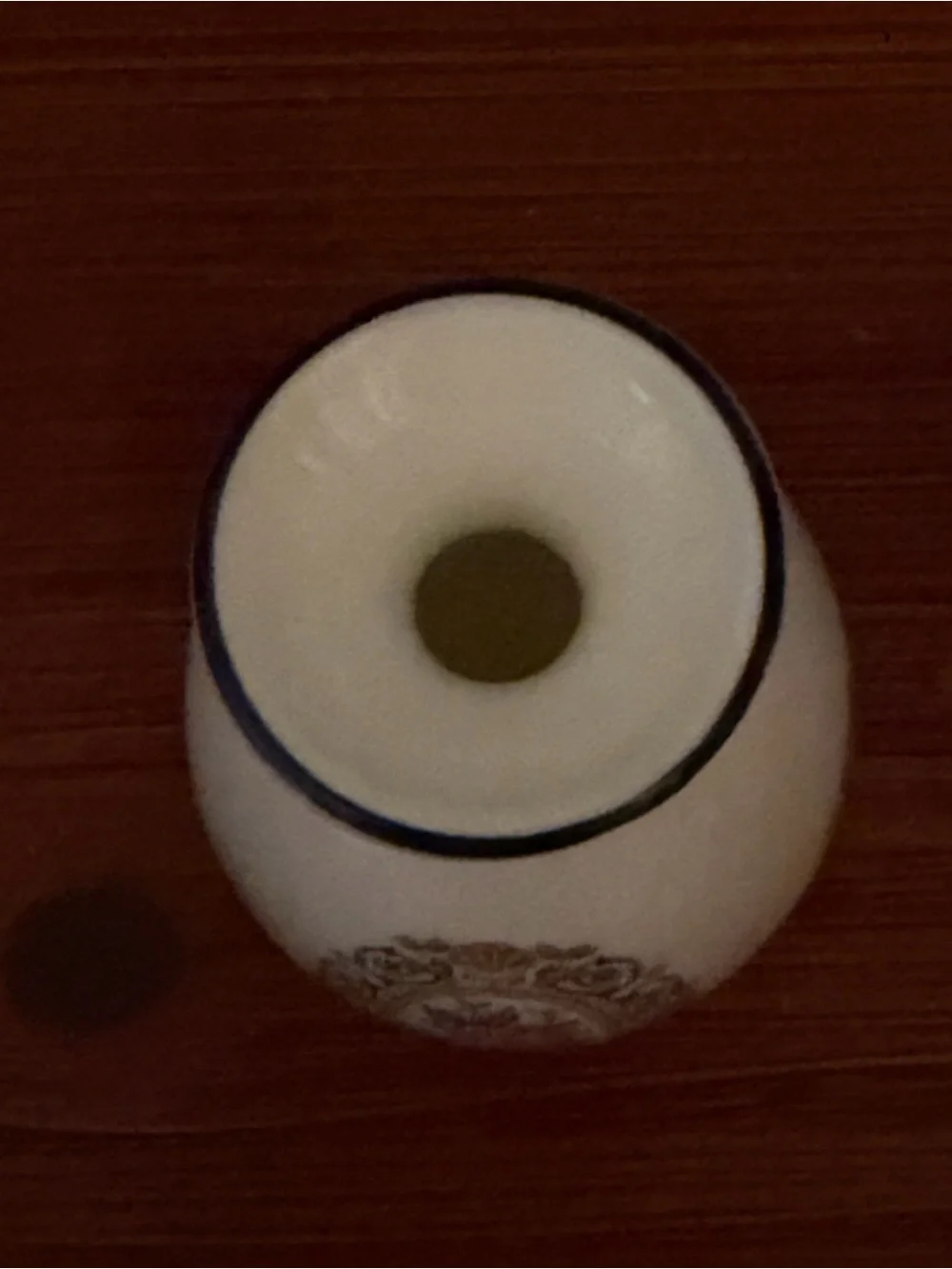 Wedgwood White Porcelain Vase with Pink Floral Medallions and Navy Trim